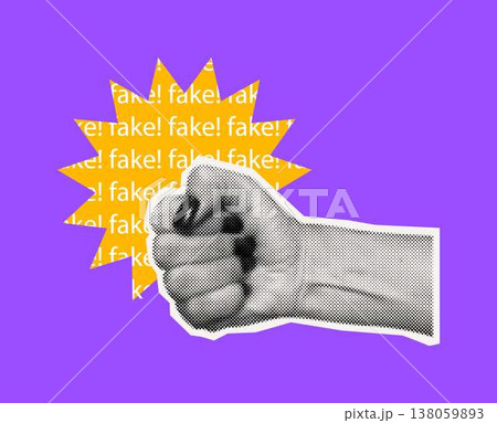 Halftone Fist with Fake Text Burst Background 138059893