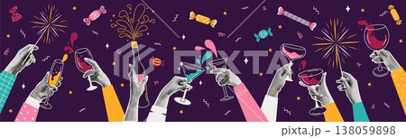 Celebratory Hands with Colorful Drinks 138059898