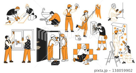Home Renovation Team at Work Illustration Home Renovation Team at Work Illustration 138059902