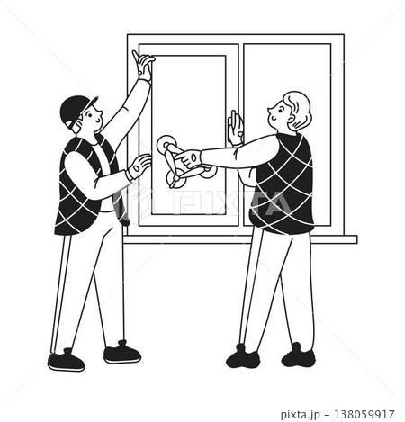 Two Workers Installing Residential Window 138059917