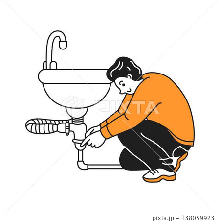 Man Fixing Sink in Minimalist Illustration Man Fixing Sink in Minimalist Illustration 138059923