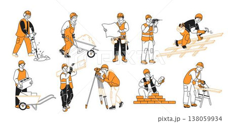 Diverse Construction Workers in Action Illustration 138059934