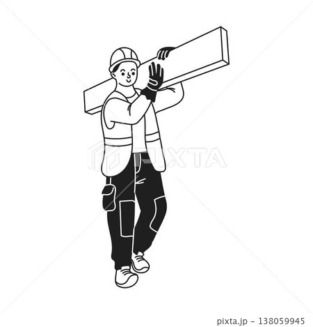 Construction Worker Carrying a Large Beam 138059945