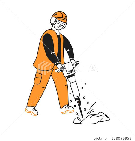 Construction Worker Operating Jackhammer Illustration Construction Worker Operating Jackhammer Illustration 138059953