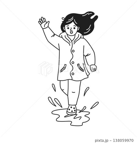 Joyful Child Splashes in Puddle Illustration Joyful Child Splashes in Puddle Illustration 138059970