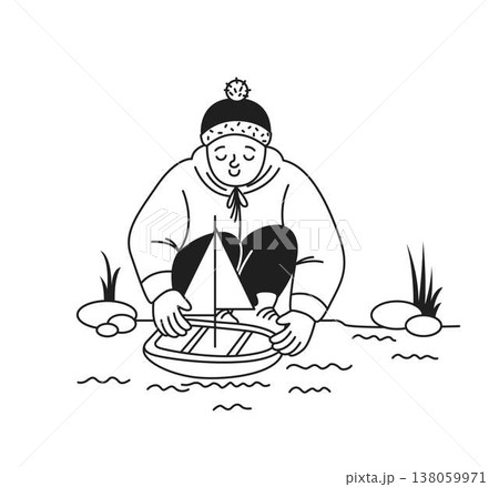 Child Playing with Toy Boat by River Child Playing with Toy Boat by River 138059971