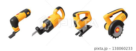 Set of Modern Power Tools on White Background Set of Modern Power Tools on White Background 138060233