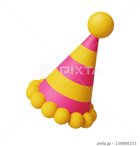 Vibrant Party Hat Illustration with Yellow and Pink Stripes Vibrant Party Hat Illustration with Yellow and Pink Stripes 138060253