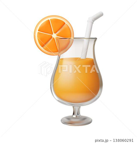 Refreshing Orange Juice with Slice and Straw 138060291