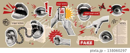 Collage with Symbols of Misinformation and News 138060297