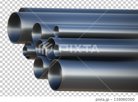 3D render of stacked steel pipes, professional industrial stainless metal tubes for construction, oil, gas, and plumbing engineering projects isolated on a white background design 3D render of stacked steel pipes, professional industrial stainless metal tubes for construction, oil, gas, and plumbing engineering projects isolated on a white background design 138060300