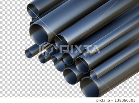 3D render of stacked steel pipes, professional industrial stainless metal tubes for construction, oil, gas, and plumbing engineering projects isolated on a white background design 3D render of stacked steel pipes, professional industrial stainless metal tubes for construction, oil, gas, and plumbing engineering projects isolated on a white background design 138060303