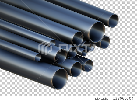 3D render of stacked steel pipes, professional industrial stainless metal tubes for construction, oil, gas, and plumbing engineering projects isolated on a white background design 3D render of stacked steel pipes, professional industrial stainless metal tubes for construction, oil, gas, and plumbing engineering projects isolated on a white background design 138060304