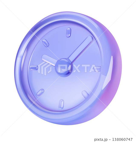 3D Glossy Clock Icon in Purple Tones 3D Glossy Clock Icon in Purple Tones 138060747