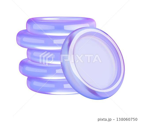 3D Purple Glossy Coin Stack 138060750