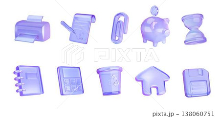 Set of Glossy Office Icons in Purple Gradient 138060751