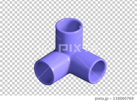 3D render of purple 3-way elbow PVC pipe fitting for furniture and DIY projects, showing durable plastic corner connector isolated on white background for industrial design planning 3D render of purple 3-way elbow PVC pipe fitting for furniture and DIY projects, showing durable plastic corner connector isolated on white background for industrial design planning 138060769