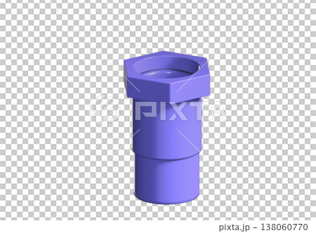 3D render of purple PVC male threaded adapter with hex head for plumbing and irrigation, showing industrial plastic pipe fitting isolated on white background for design projects 3D render of purple PVC male threaded adapter with hex head for plumbing and irrigation, showing industrial plastic pipe fitting isolated on white background for design projects 138060770