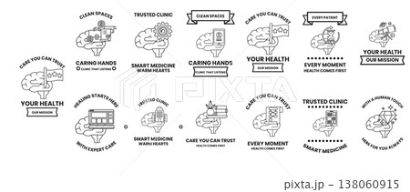 Clean minimalist health icons in monochrome design 138060915