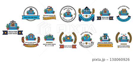 Blue and gold emblems feature schoolhouses and books Blue and gold emblems feature schoolhouses and books 138060926