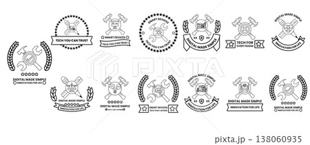 Set of black and white institutional seals displayed on a clean background 138060935