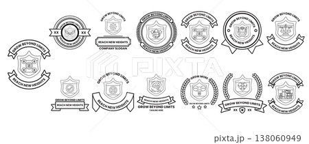 Black ink seals and emblems form a cohesive collection Black ink seals and emblems form a cohesive collection 138060949