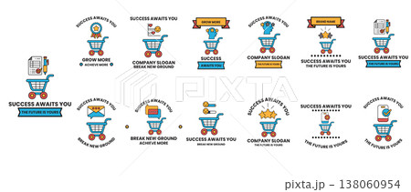 Colorful icons show shopping carts with cheerful characters Colorful icons show shopping carts with cheerful characters 138060954