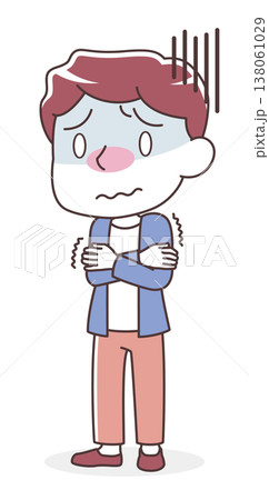 悪寒で震える男性のイラスト（寒気・風邪） 138061029