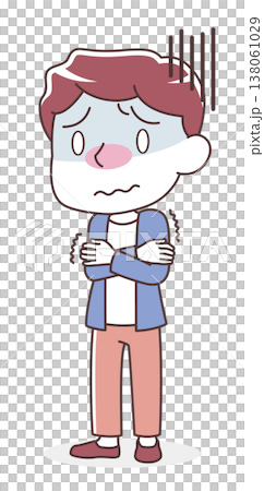 悪寒で震える男性のイラスト（寒気・風邪） 138061029