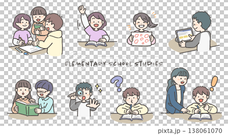 A set of character illustrations related to elementary school studies. A set of character illustrations related to elementary school studies. 138061070