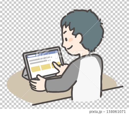 A boy studying using a tablet. A boy studying using a tablet. 138061071
