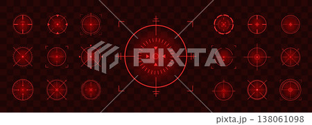 Crosshair Hud red. Tech Hud design with laser targeting, navigation panels, and glowing elements. UI Vector illustration Crosshair Hud red. Tech Hud design with laser targeting, navigation panels, and glowing elements. UI Vector illustration 138061098