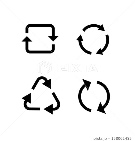 黒色のリサイクルマークと循環する矢印のアイコン 黒色のリサイクルマークと循環する矢印のアイコン 138061453