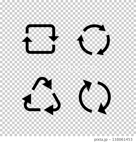 黒色のリサイクルマークと循環する矢印のアイコン 黒色のリサイクルマークと循環する矢印のアイコン 138061453