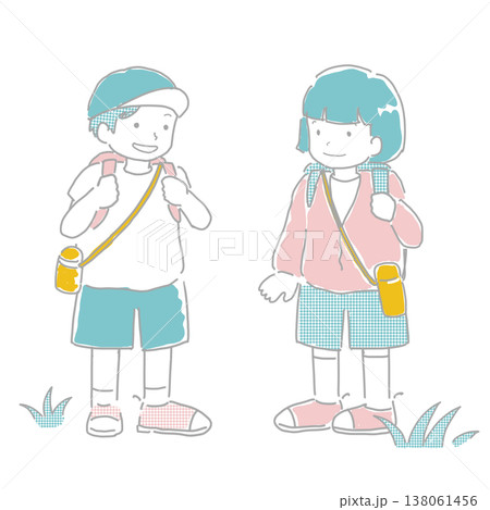 ピクニックや遠足を遠足を楽しんでいる子供たちのイラスト ピクニックや遠足を遠足を楽しんでいる子供たちのイラスト 138061456
