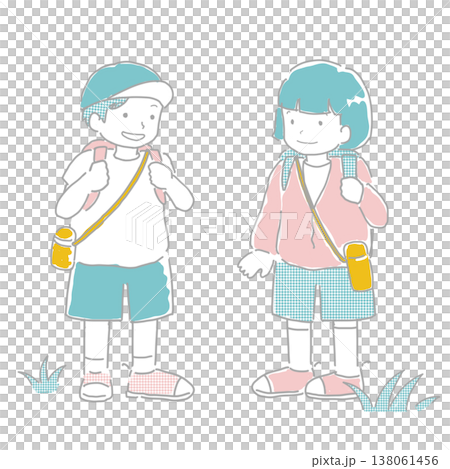 ピクニックや遠足を遠足を楽しんでいる子供たちのイラスト ピクニックや遠足を遠足を楽しんでいる子供たちのイラスト 138061456