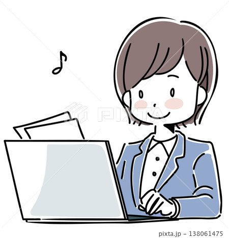 書類を見ながらパソコンに入力する女性のイラスト 138061475