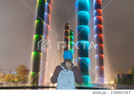 Happy woman traveler travel in Chengdu city. Famous Landmark for tourism attraction in Sichuan, China Happy woman traveler travel in Chengdu city. Famous Landmark for tourism attraction in Sichuan, China 138061567