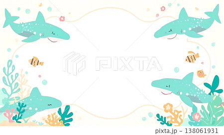 やさしい沖縄マリンテイストのジンベイザメ背景 138061931