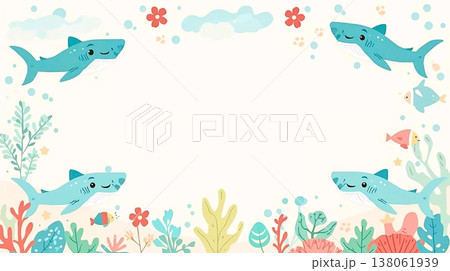 キッズ向けジンベイザメの南国デザイン背景 138061939