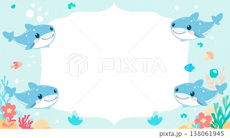 ふんわり海色ジンベイザメの子供向け背景 138061945
