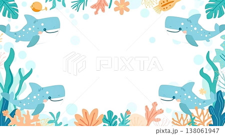 沖縄の海風ただようジンベイザメのかわいい背景 138061947