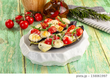 Baked eggplant with cherry and mozzarella Baked eggplant with cherry and mozzarella 138061997