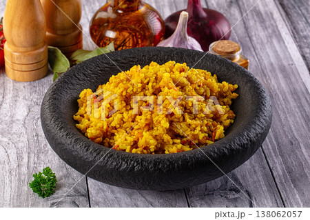 Indian yellow curry rice with tumeric Indian yellow curry rice with tumeric 138062057