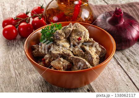 Stewed chicken liver with cream Stewed chicken liver with cream 138062117