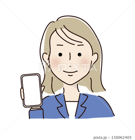 携帯電話を見せるスーツを着た女性 携帯電話を見せるスーツを着た女性 138062405
