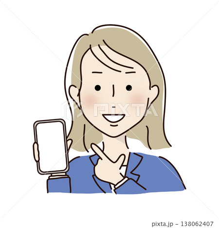 携帯電話を指さすスーツを着た女性 携帯電話を指さすスーツを着た女性 138062407
