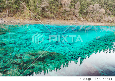 Scenery Jiuzhaigou national park in Sichuan, China. Beautiful Colorful Pond in Autumn season. Famous Landmark and Vacation near Chengdu, China. Asia travel concept 138062734