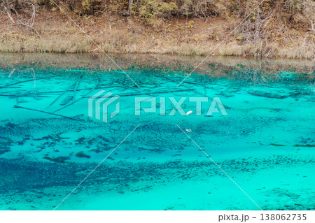 Scenery Jiuzhaigou national park in Sichuan, China. Beautiful Colorful Pond in Autumn season. Famous Landmark and Vacation near Chengdu, China. Asia travel concept 138062735