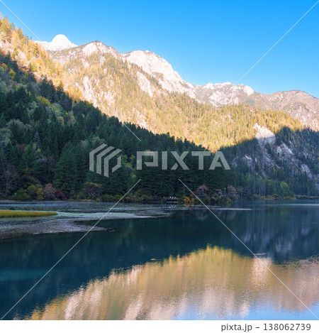 Scenery Jiuzhaigou national park in Sichuan, China. Beautiful of Arrow Bamboo Lake and snow mountain in Autumn season. Famous Landmark and Vacation near Chengdu, China. Asia travel concept 138062739